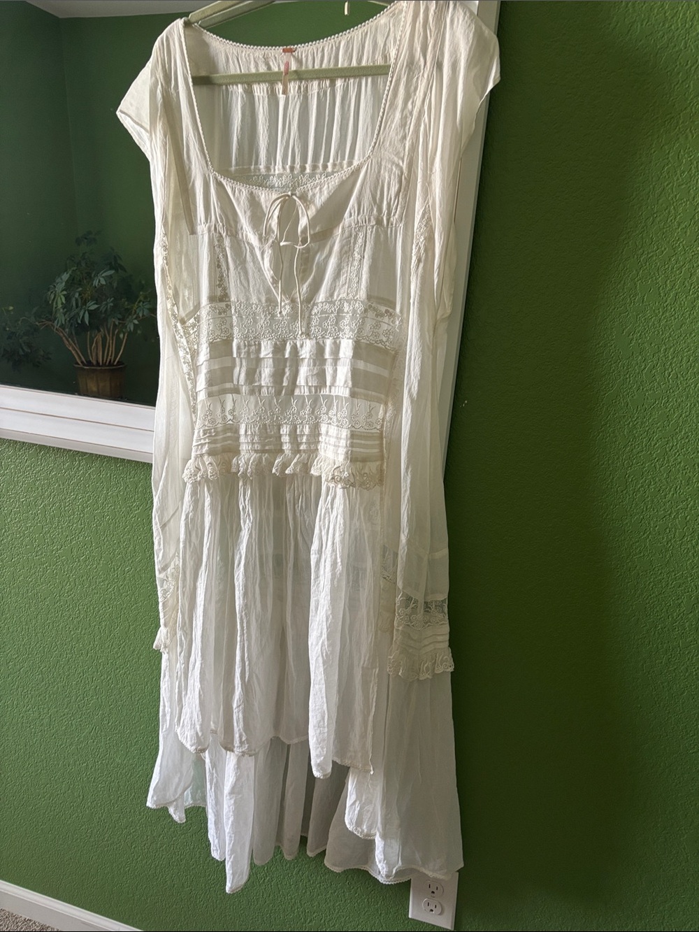 Free People White Lace-Paneled Boho Tunic